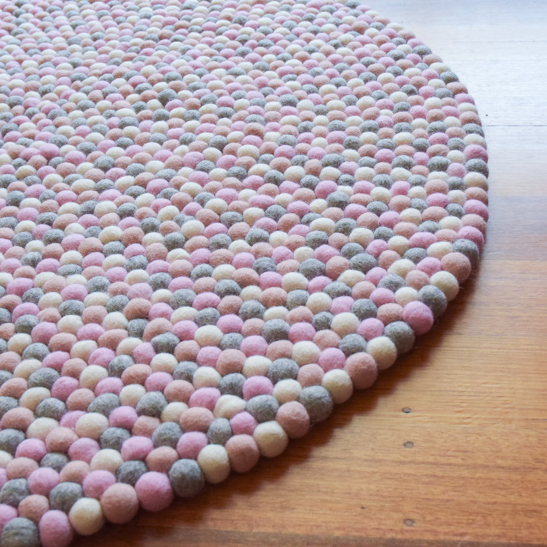 Felt Ball Rug - Grey and Pink 100cm - Tara Treasures