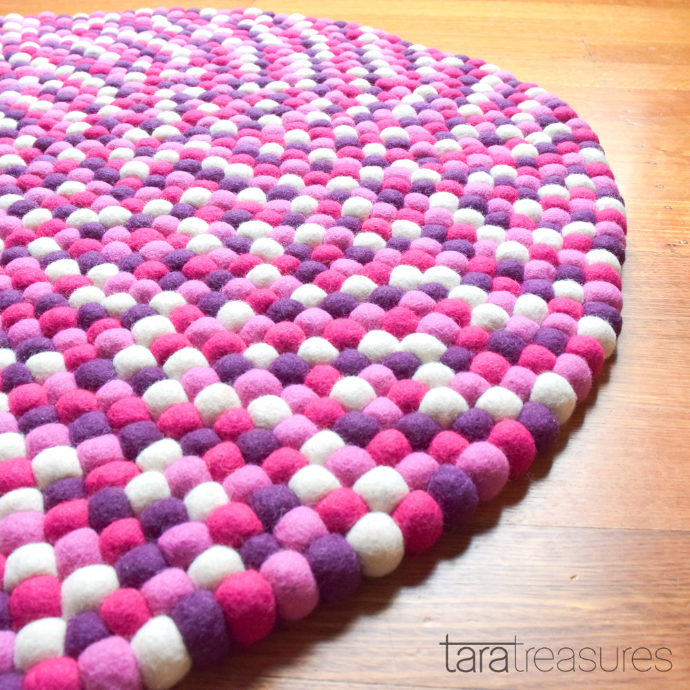 Felt Ball Rug - Purple and Pink 100cm - Tara Treasures