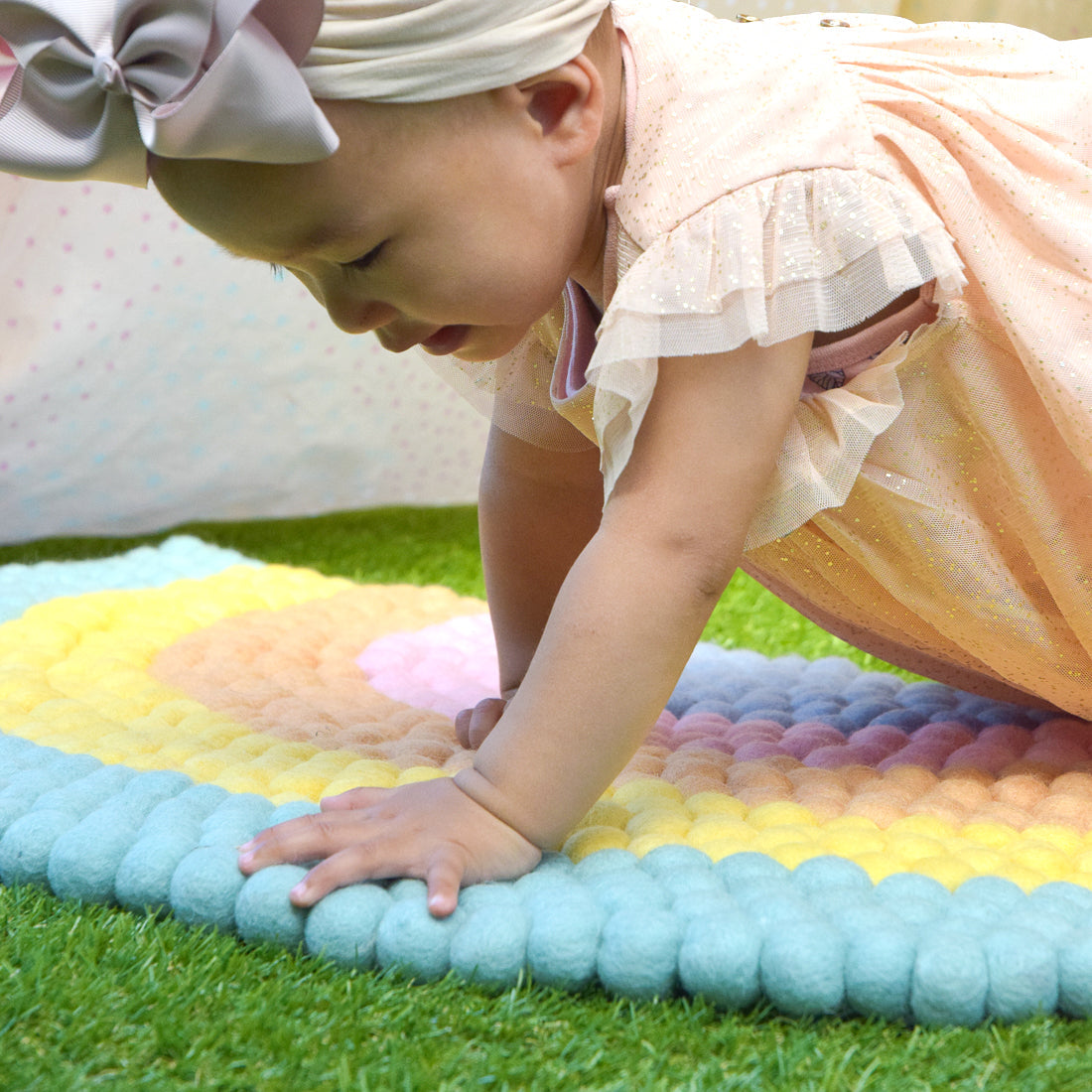 Rainbow Felt Ball Rug - Pastel - Tara Treasures