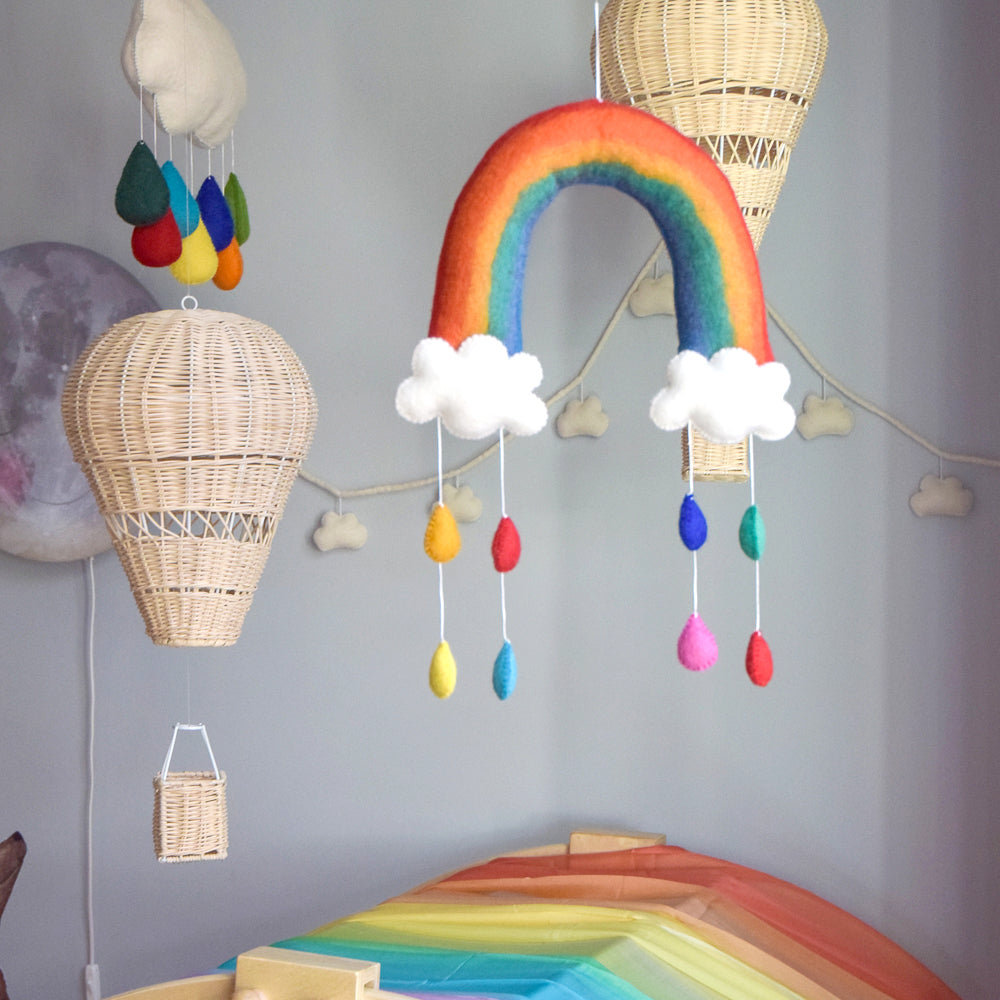 Nursery Mobile - Rainbow with Raindrops - Tara Treasures