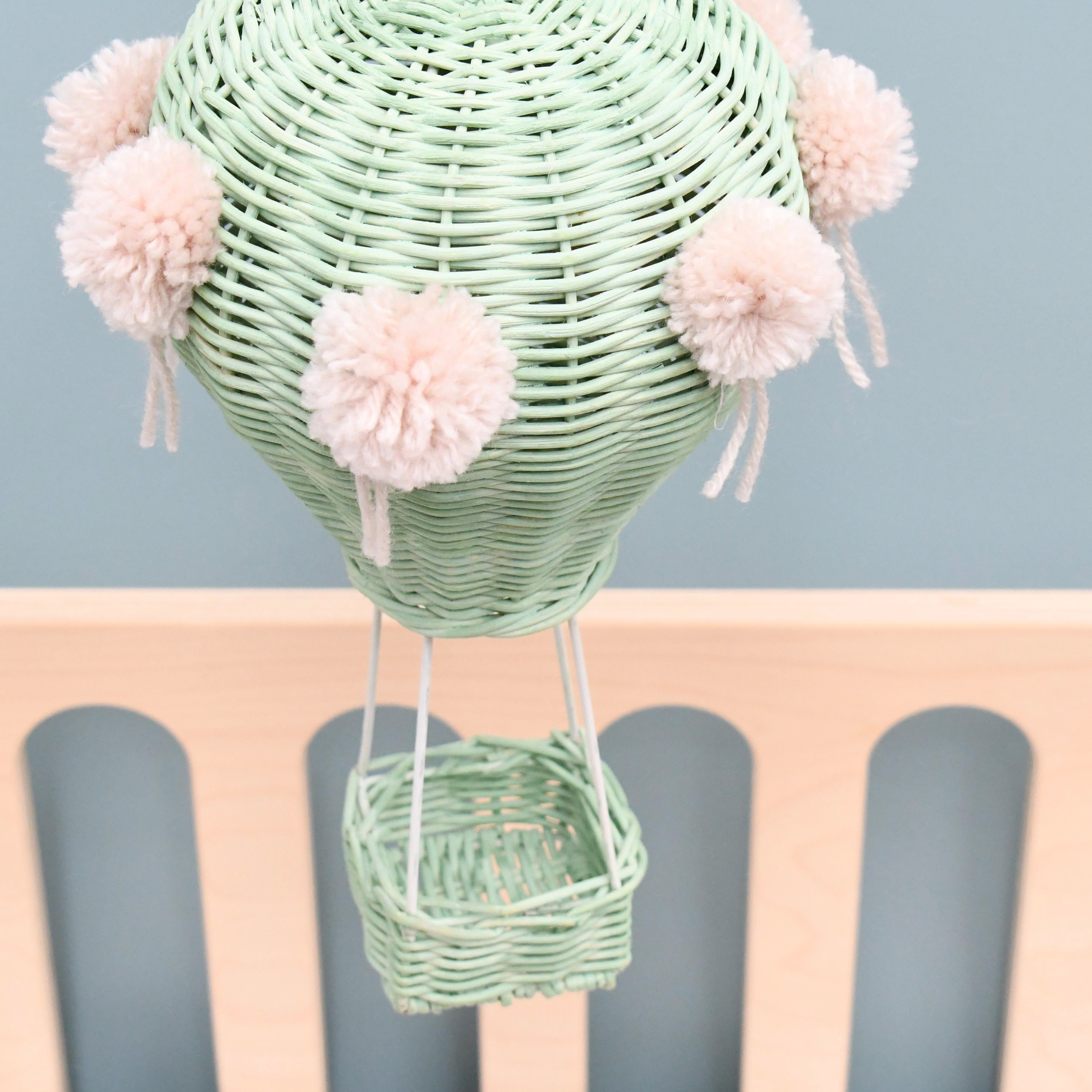 Rattan Hot Air Balloon Mobile - Mint Green - Tara Treasures