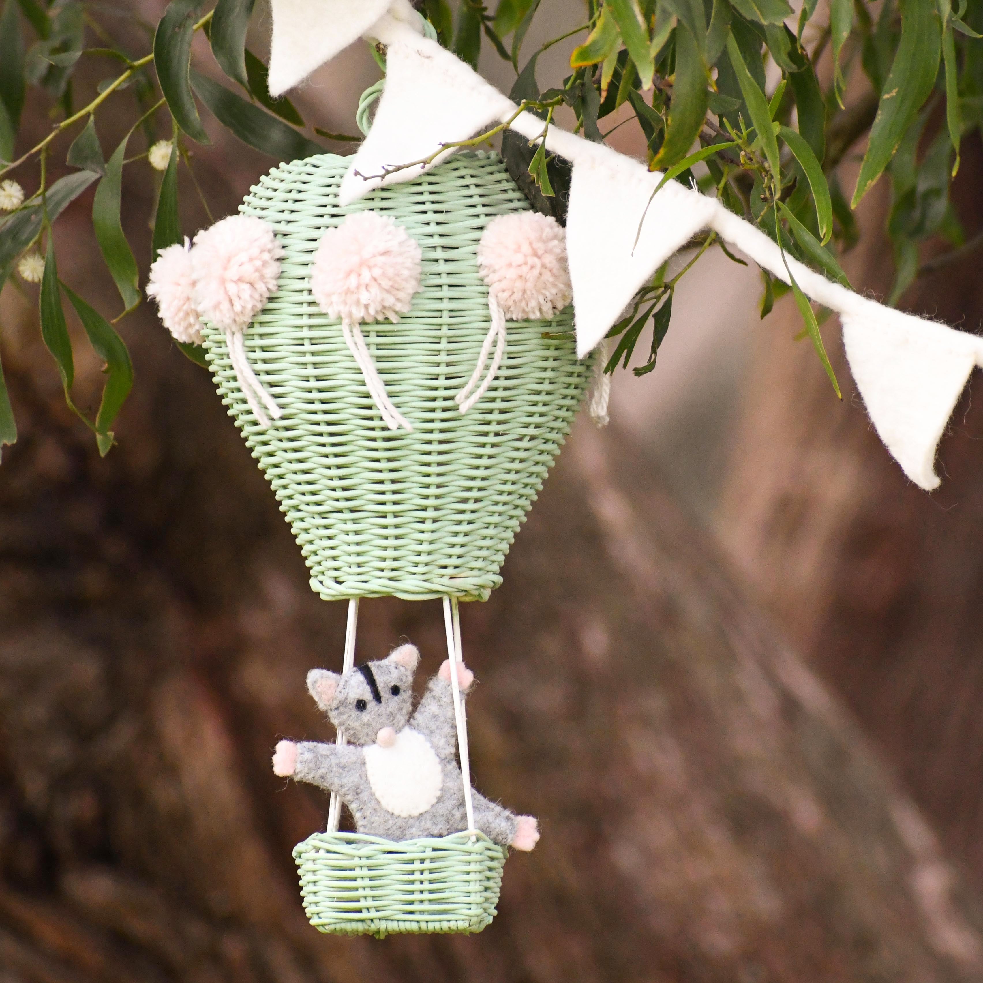 Rattan Hot Air Balloon Mobile - Mint Green - Tara Treasures