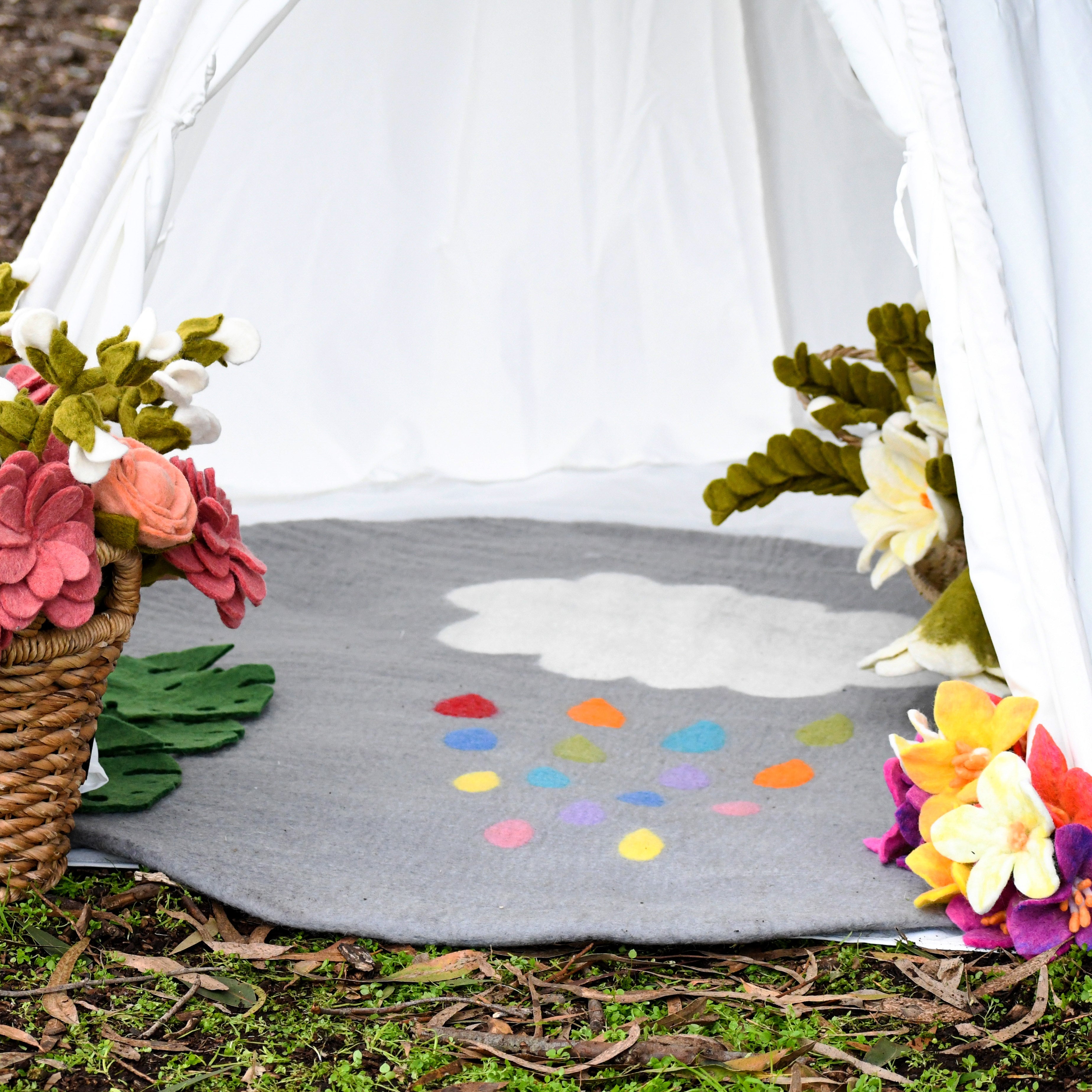 Felt Nursery Rug - Cloud with Raindrops - Tara Treasures