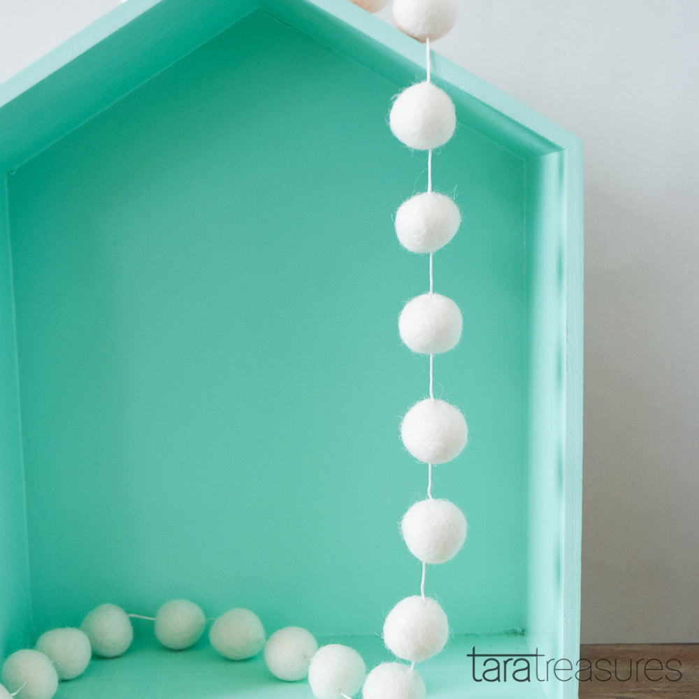 Pompom Ball Garland - White - Tara Treasures